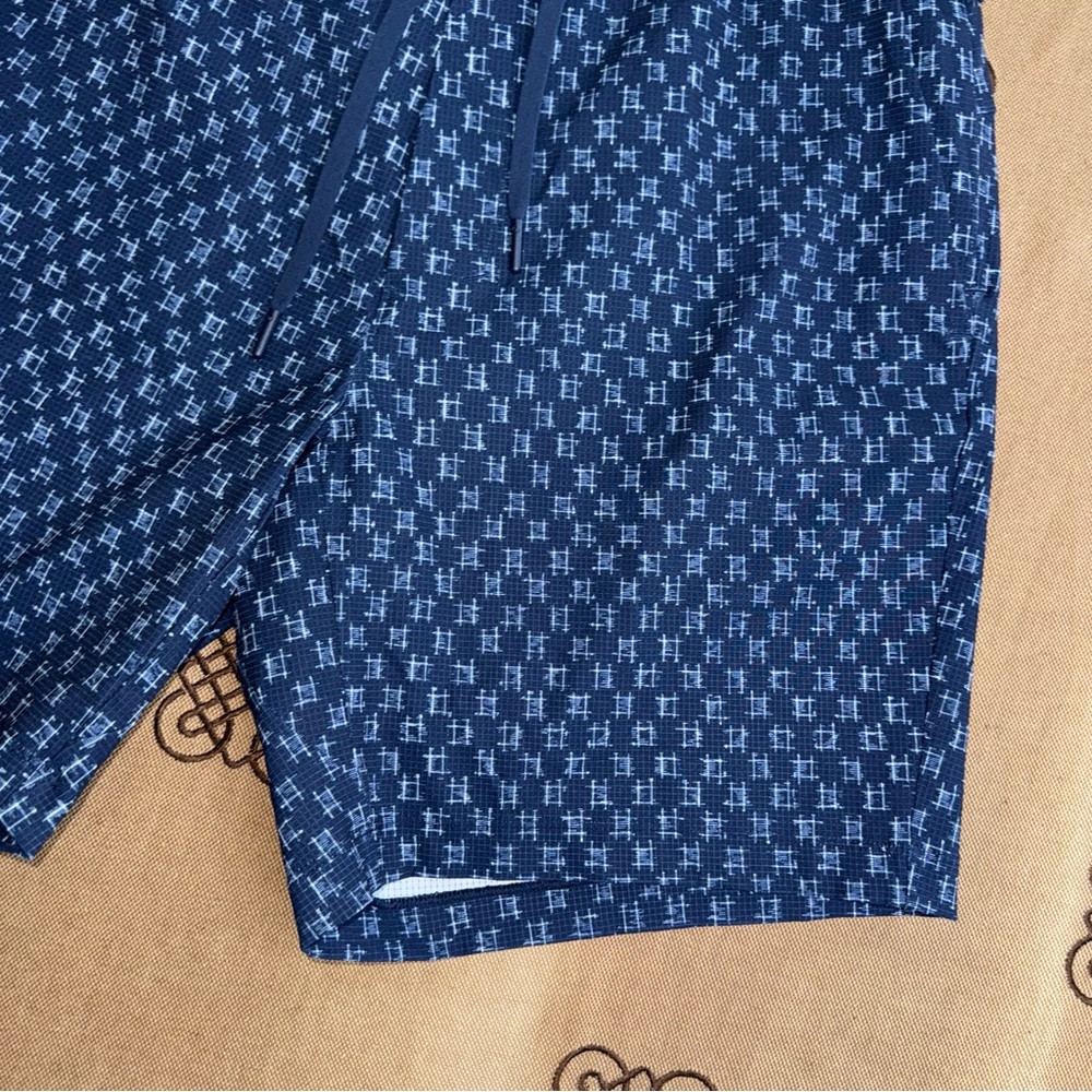 Lululemon Men'S Bowline Short Ikat Check White Tue Navy Size L - Picture 4 of 16